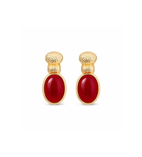 Gold Kırmızı Taşlı Küpe – Vintage Şık Kadın Küpe Günlük & Özel Gün