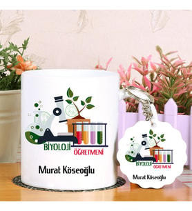 Biyoloji Öğretmeni Kupa Bardak ve Anahtarlık Hediye Seti (Model 1)