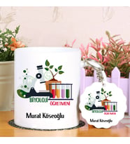 Biyoloji Öğretmeni Kupa Bardak ve Anahtarlık Hediye Seti (Model 1)