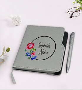 BK Gift Kişiye Özel İsimli Gri Termo Deri Defter Kalem Seti-14