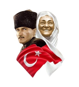 Atatürk Türk Bayrağı ve Zübeyde Hanım Sticker  15CM