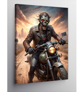 Kanvas Tablo Zombi Motosiklet Kullanıyor