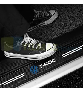 Volkswagen T-Roc Logo Karbon Kapı Eşiği Koruma Araba Etiket Oto Sticker Yapıştırma 4 Parça