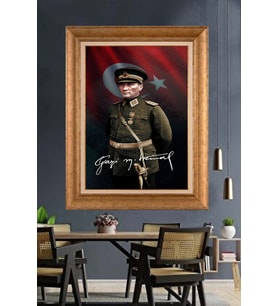 Altın Varaklı Çerçeveli Paspartulu Atatürk Tablo nh397 (Gold)