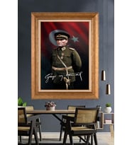 Altın Varaklı Çerçeveli Paspartulu Atatürk Tablo nh397 (Gold)