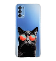 PrintiFy Oppo Reno 4  ile Uyumlu 1mm Slim Fit Kedi 3 050d Baskılı Şeffaf  Kılıf