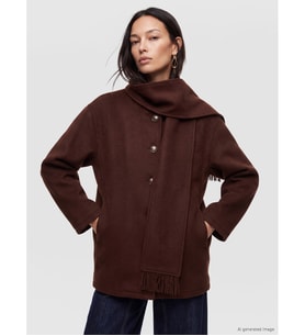 LC WAIKIKI Kahverengi Atkılı Oversize Kadın Kaşe Kaban