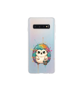 Samsung Galaxy S10 ile Uyumlu Splash Kirpi Tasarımlı Şeffaf Silikon Kılıf