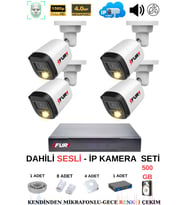FURY Ip Güvenlik Kamera Seti 4 Kameralı Sesli 4mp Gece Renkli Su Geçirmez Ip5515s 500gb