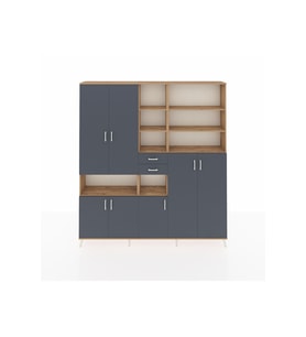 Arges Gardrop 17 Raflı 2 Çekmeceli 7 Kapaklı 220x30x243 Çam-Antrasit