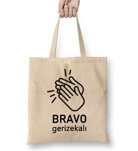 Bravo Gerizekalı Yazılı Espirili Bez Çanta Uzun Saplı