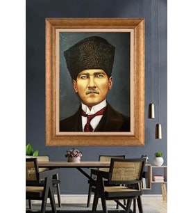 Altın Varaklı Çerçeveli Paspartulu Atatürk Tablo nh487 (Gold)