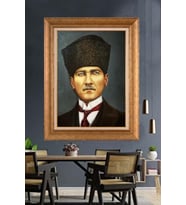 Altın Varaklı Çerçeveli Paspartulu Atatürk Tablo nh487 (Gold)