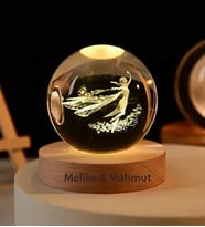 3D Kristal Top Özgür Melek Model Ahşap Standlı Usb Kablolu
