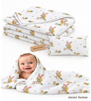 More Home Bebek 90x90 Müslin örtü +35x45 Yastık Kılıfı Ördekli & Tavşanlı