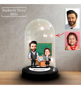 Kişiye Özel Karikatür Erkek Öğretmen  ve Öğrenci Tasarımlı Fanus Biblo, Öğretmene Hediye, Öğretmenler Günü, Öğretmenler Günü Hediyesi, FN223