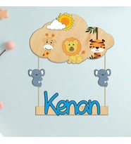 Kişiye Özel Ahşap Safari Hayvanları Temalı ipli Bebek Kapı Süsü, Bebek ve Çocuk Odası 2