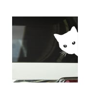 Kenardan Bakan Kedi Tasarımlı Oto Stickeri Beyaz 18*14 Cm