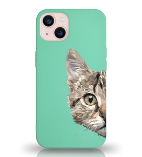 Apple iPhone 13 Uyumlu Lansman Kılıf Catface Tasarımlı Altı Kapalı İçi Kadife Kaplı Silikon Kapak (Şeffaf)