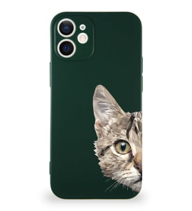 Apple iPhone 12 Soft Premier Kapak Catface Tasarımlı Silikon Kılıf - Yeşil (Şeffaf)