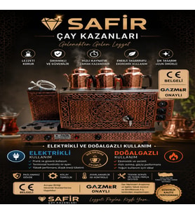 3 GÖZLÜ BAKIR ÇAY KAZANI ELEKTRİK + DOĞALGAZLI BAKIR ÇAY SEMAVERİ CE ve GAZMER AÇILIŞ ONAYLI GAZ EMNİYET KİLİT SİSTEMLİ GAZ VANALI GÜNEŞ MODEL BAKIR ÇAY OCAĞI KAZANI VİP PLUS