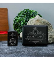 Ahşap Kutulu Retro Tasarımlı İsme Özel Sigara Tabakası & Çakmak Seti
