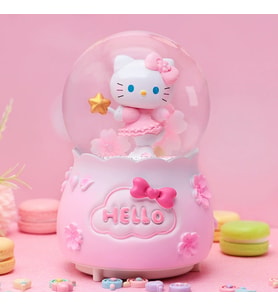 Hello Kıtty Pembe Işıklı Müzikli Püskürtmeli Büyük Boy Kar Küresi