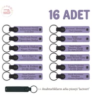Çok Özel Hediye Arayanlara, 16'lı Set, İsim Yazılabilir Deri Hatıra Anahtarlık, Mor & Lacivert (Lila - Mor)