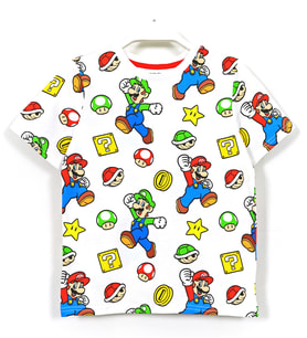 360 Derece Super Mario Bross Baskılı Erkek Çocuk T-Shirt 3-10 Yaş Beyaz