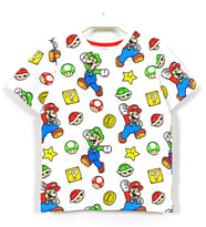 360 Derece Super Mario Bross Baskılı Erkek Çocuk T-Shirt 3-10 Yaş Beyaz