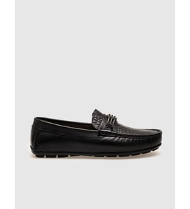 Hakiki Deri Detaylı Siyah Erkek Loafer
