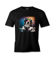 DJ Dog with Headphone Playing the Board Siyah Erkek Tshirt