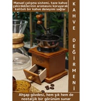 Premium Çok Şık Çelik Değirmenli Taze Aroma Koruyucu Nostaljik Görünüm Manuel Ahşap Kahve Değirmeni (Çok Renkli)