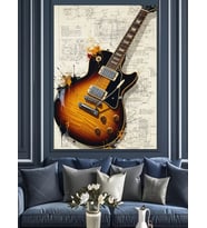 Elektro Gitar Müzik Notaları Dekoratif Kanvas - Mdf Ahşap Tablo