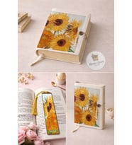 Kitap Kılıfı ve Metal Kitap Ayracı Seti (Van Gogh Ayçiçekleri)