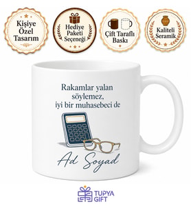 Muhasebeci İçin Kişiye Özel İsimli Baskılı Kupa Bardak Ofis Hediyesi