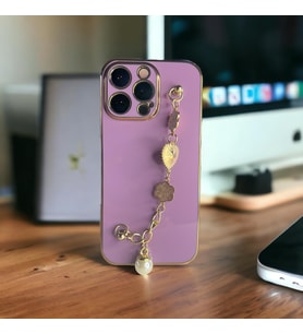 IPHONE 14 Pro Max Uyumlu zincirli taşlı silikon telefon kılıfı