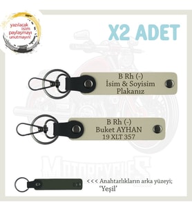 Motorcuya Hediye, İsim Plaka ve B Rh (-) Kan Grubu Kişiselleştirilmiş x2 Anahtarlık Set, S Kahve-Ysl (Çok Renkli)