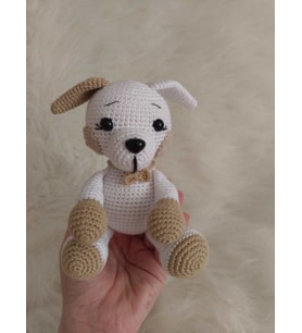 Oturan Sevimli Köpek Amigurumi Organik Oyuncak