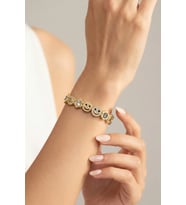 Smiley ve Çiçek Figürlü Zirkon Taşlı Gold Bijuteri Bileklik