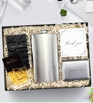 Kişiye Özel Çelik Cep Matarası & Avon Black Suede Erkek Parfüm & Metal Gümüş Renk Tabaka Erkeğe Hediye Seti