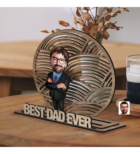 BK Gift Kişiye Özel 3 Katmanlı Baba Karikatürlü Ahşap Biblo-1, Babaya Hediye, Babalar Günü Hediyeleri