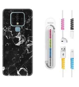 Tecno Camon 16 18P Pova 3 Pova Neo Kılıf Kablo Koruma Spiral Silikon Black Hole Marble 1387