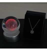 Kar Kolye Özel Kutuda & Ay Dolunay Model Cam Küre Işıklı Standlı Set Hediye