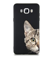 Samsung Galaxy J7 2016 Uyumlu Lansman Kılıf Catface Tasarımlı İçi Kadife Kapak-Siyah (Şeffaf)
