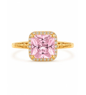14 Ayar Pembe Kristal Taşlı Çerçeveli Altın Kadın Yüzük