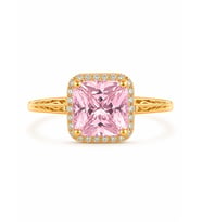 14 Ayar Pembe Kristal Taşlı Çerçeveli Altın Kadın Yüzük