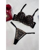 Leopar Desenli Dantel Detaylı Sütyen String Takımı