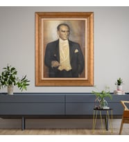 Altın Varaklı Çerçeveli Paspartulu Atatürk Tablo z5019 (Gold)