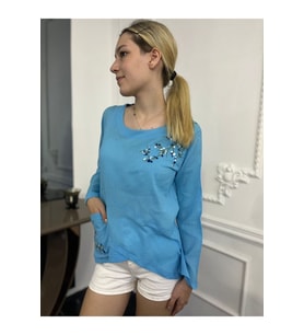 Otantik Nakışlı Uzun Kollu Organik Pamuk Bluz
